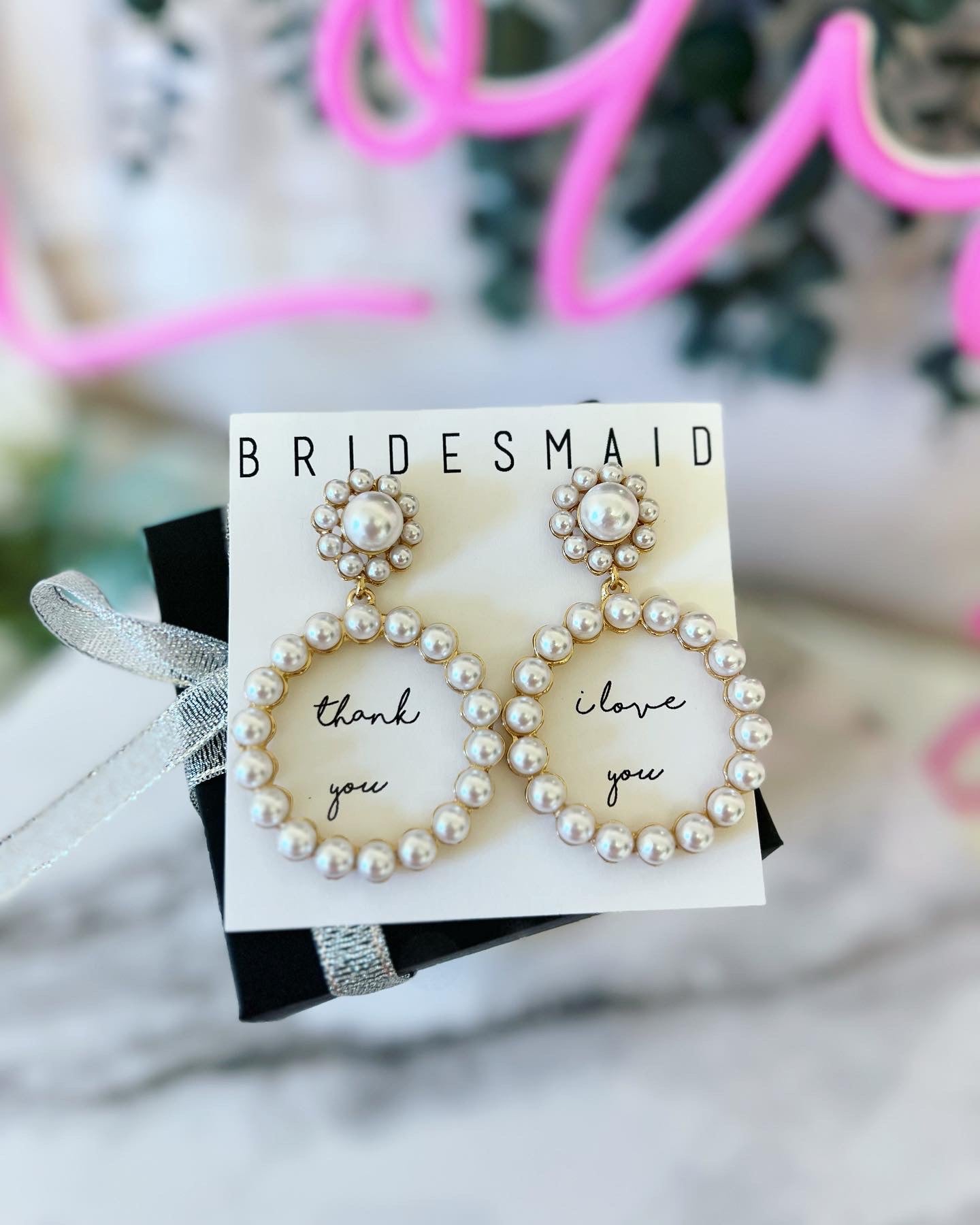 Bridal Party Pearl Circle Statement Earrings