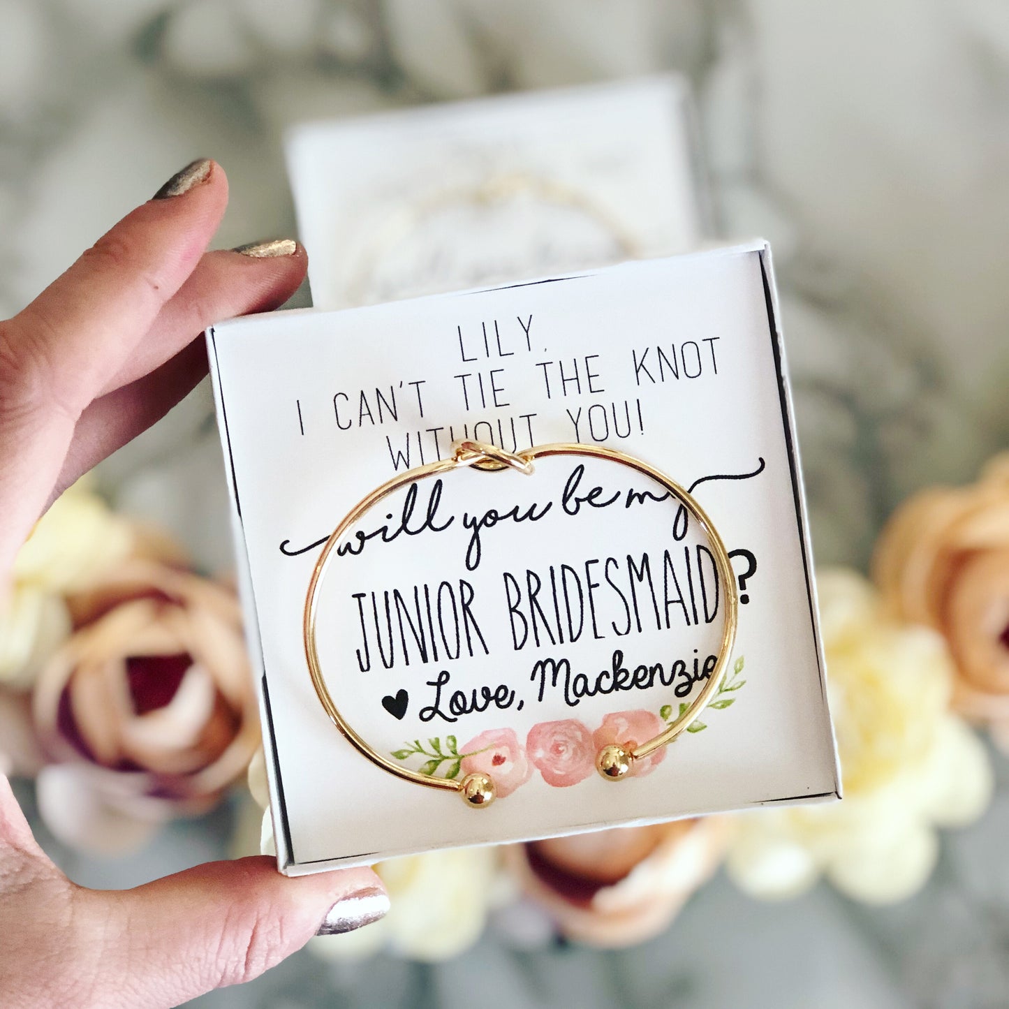 Junior Bridesmaid Knot Bangles and Floral Card
