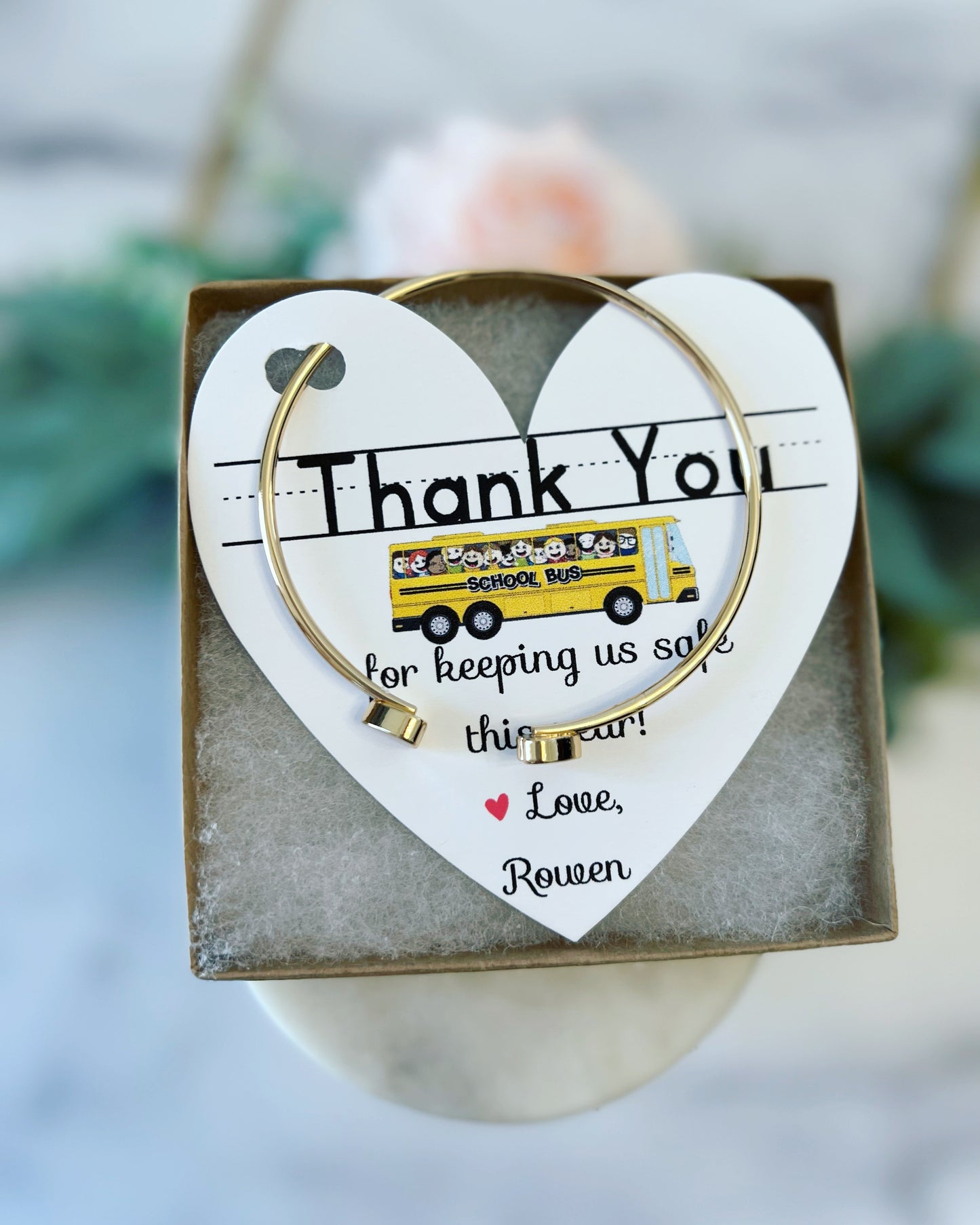 Bus Driver Heart Cuff Thank You Gift