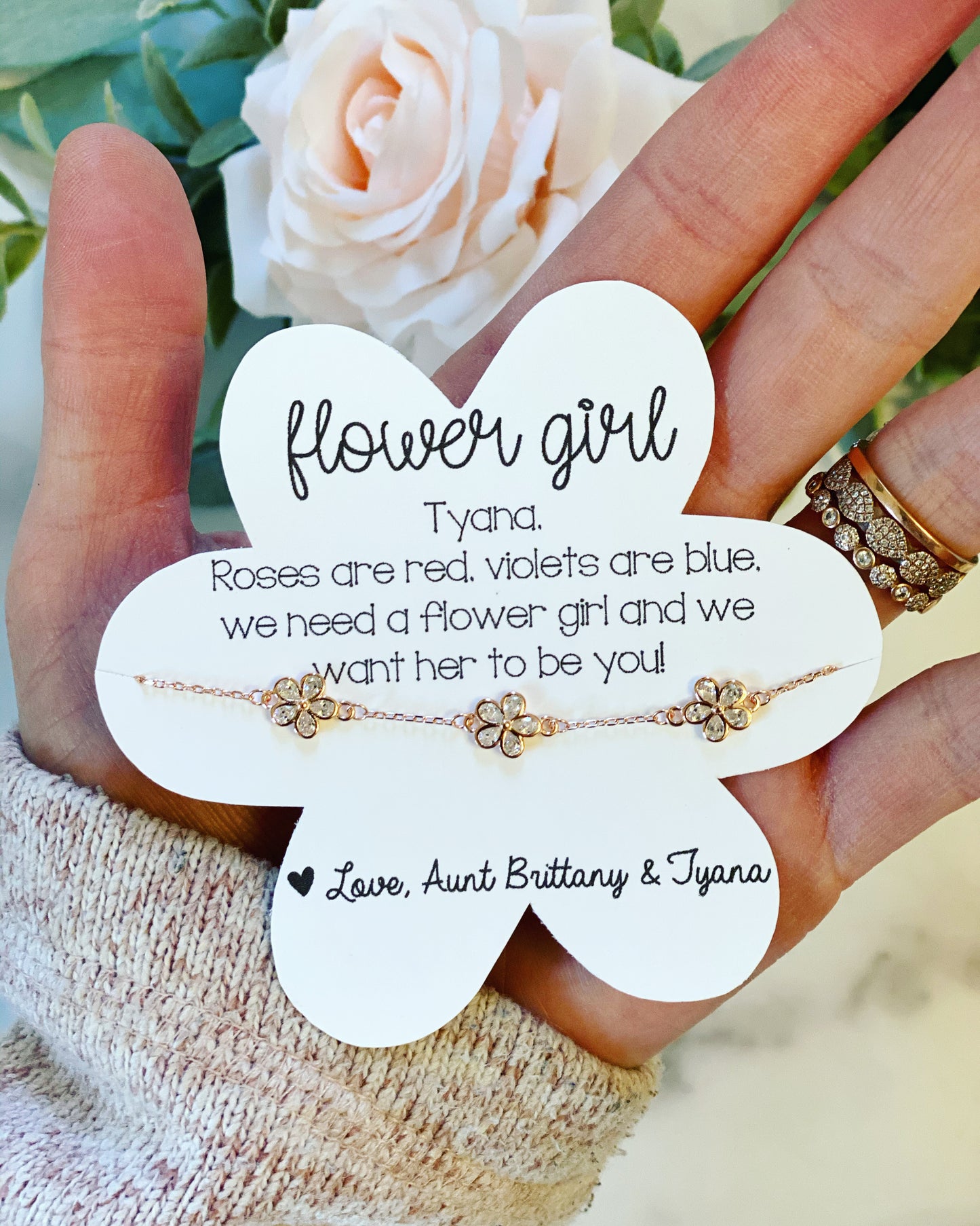 Flower Card & Flower Charm Bracelet