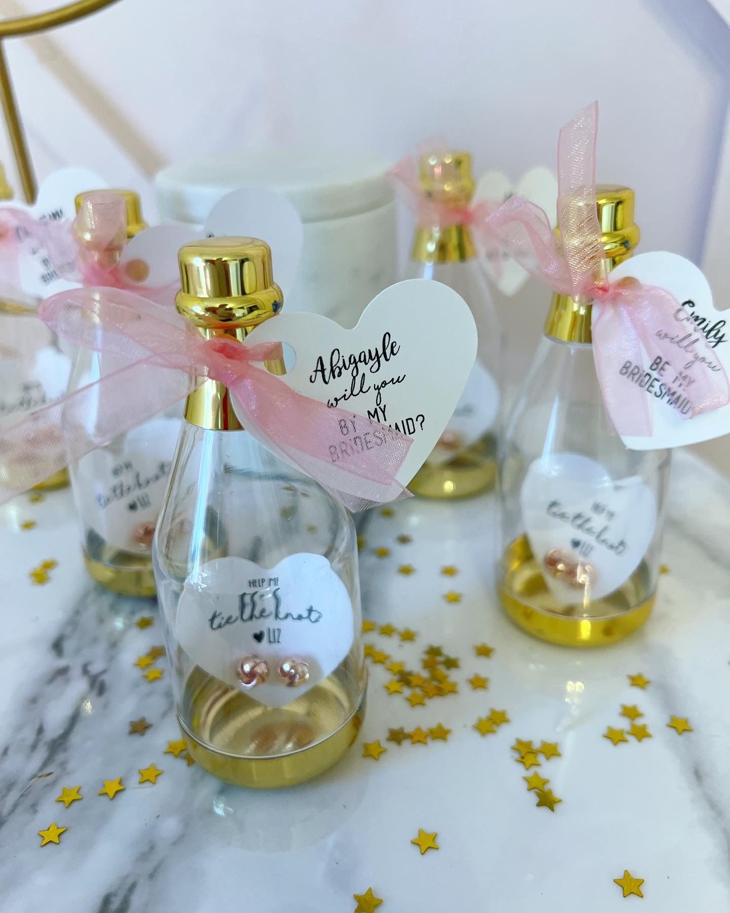 Bottle with Knot Earrings Bridesmaid Gift