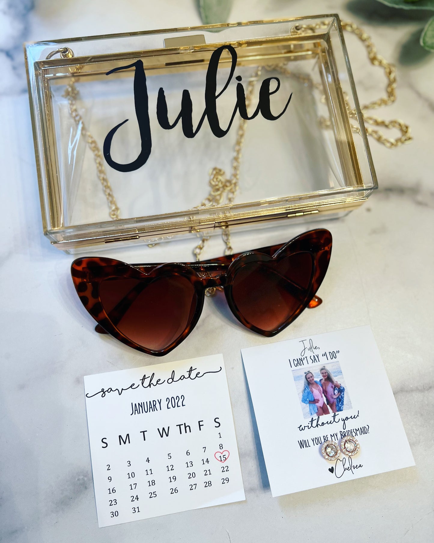 Personalized Purse, Glasses, Earrings and Card
