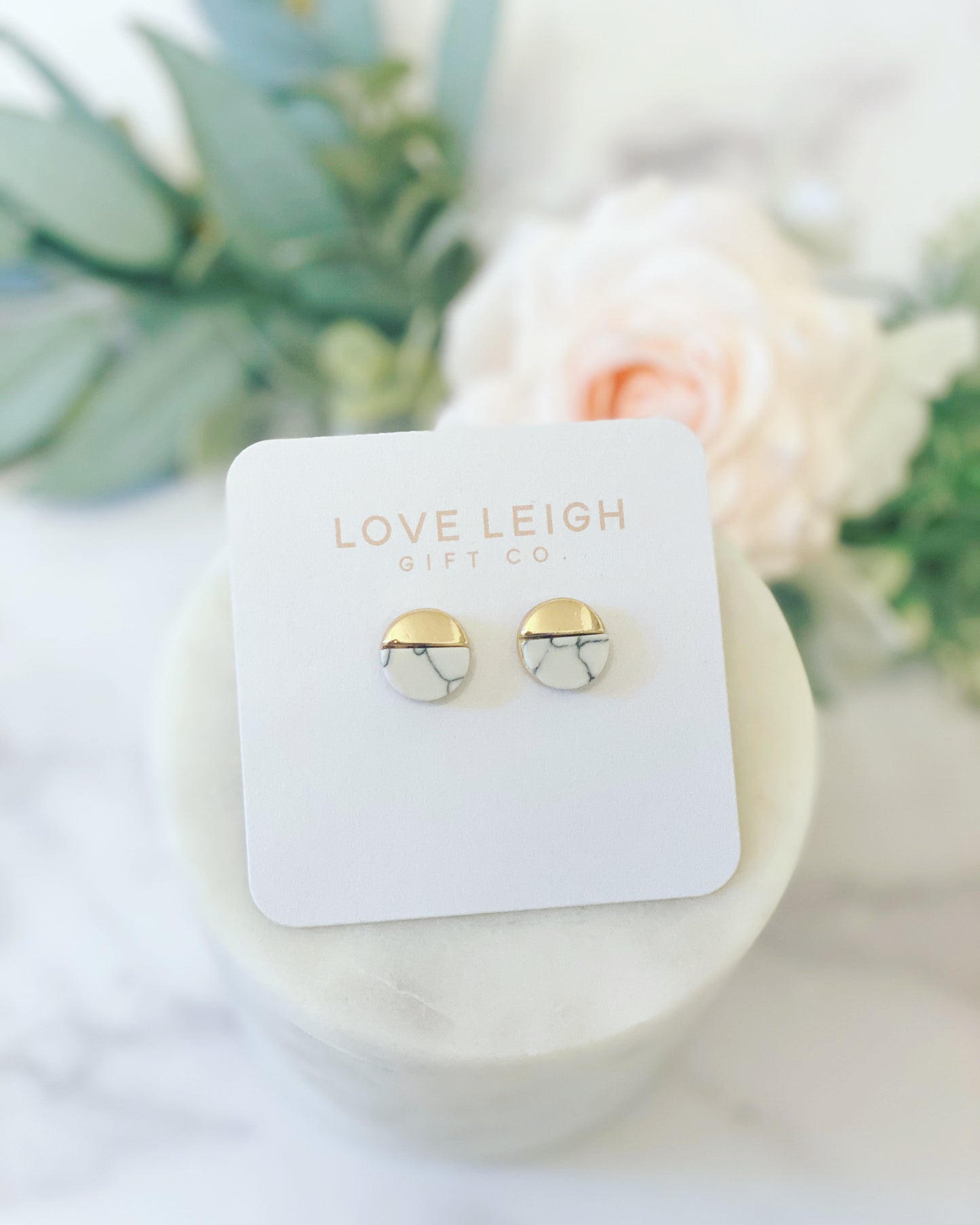 Just the White & Gold Marble Earrings