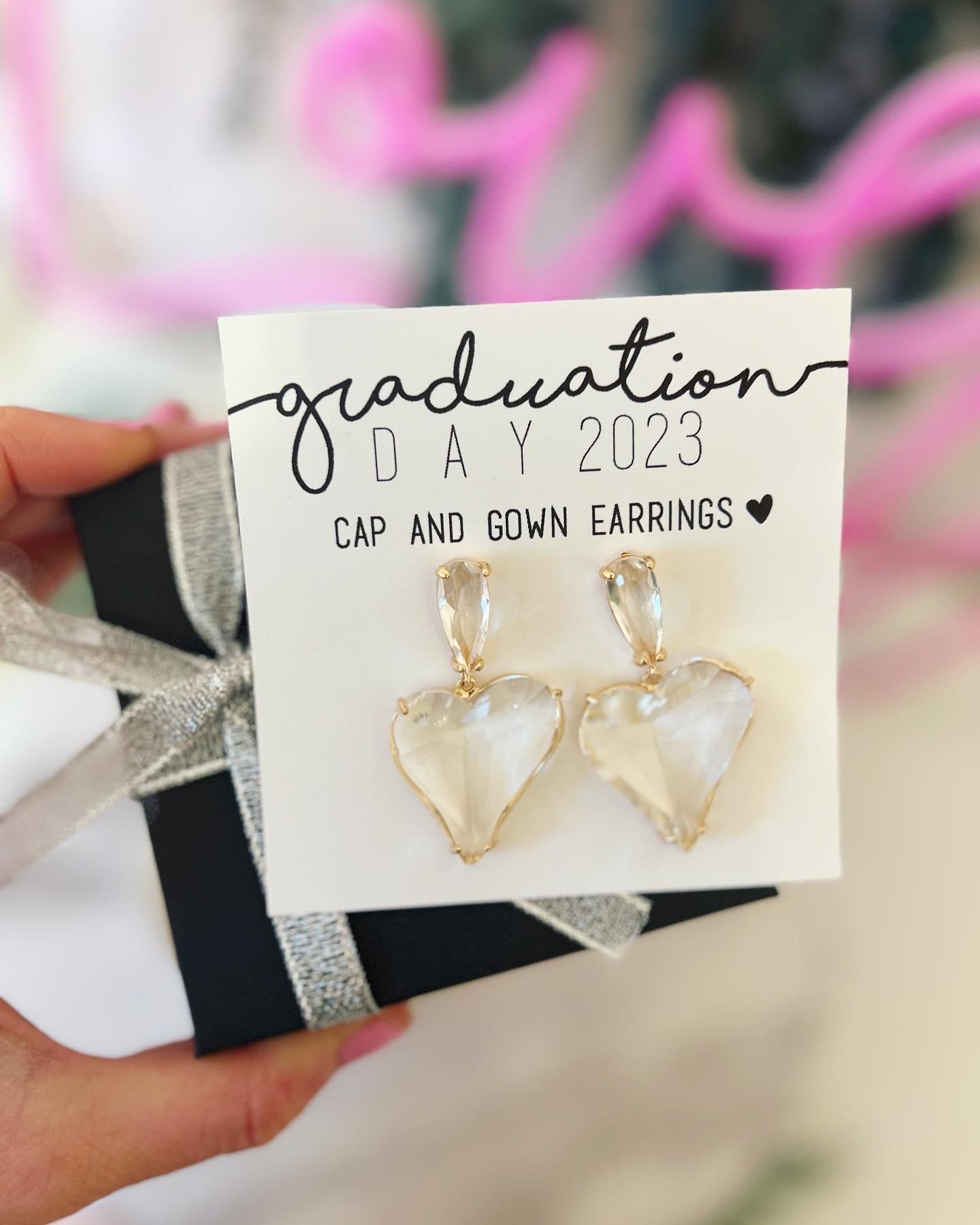 Crystal Glass Heart Drop Graduation Earrings