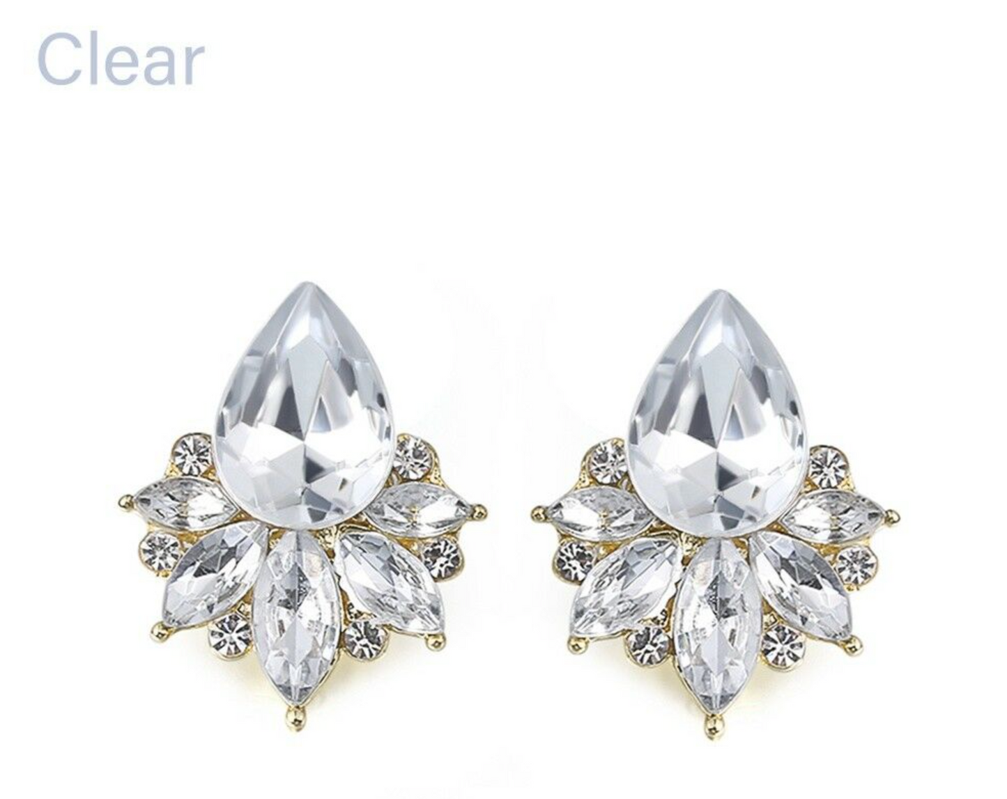 Opal Light Blue or Clear Crystal Stud Earrings